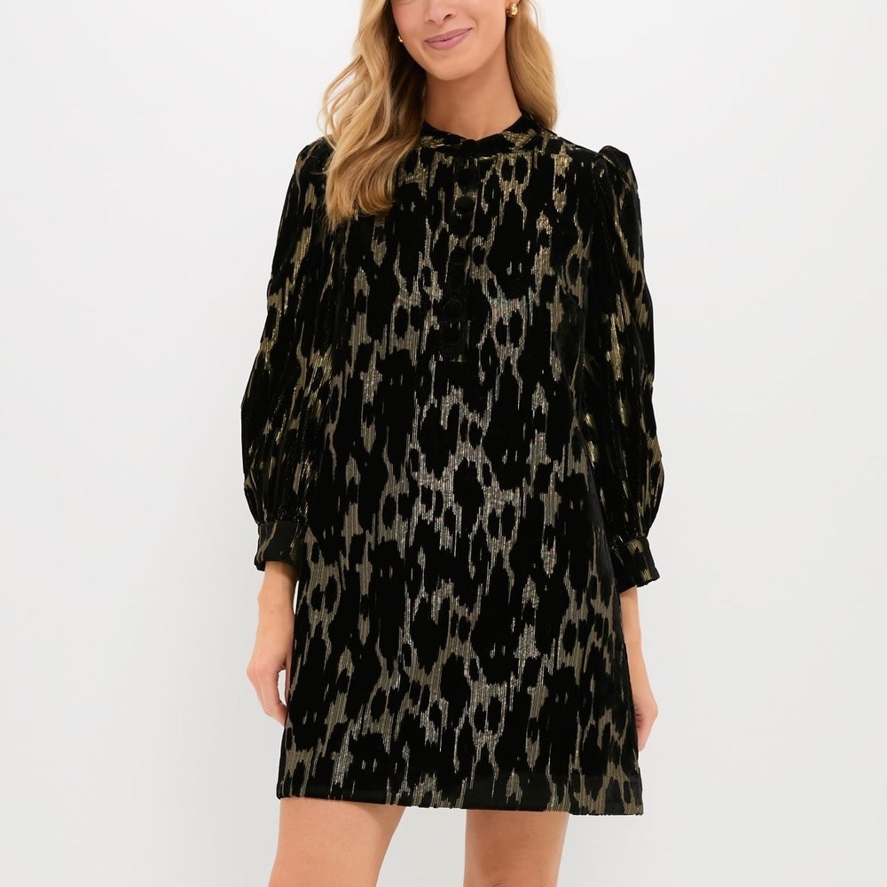 Pomander Place Black Metallic Velvet Burnout Samantha Dress Medium NWT